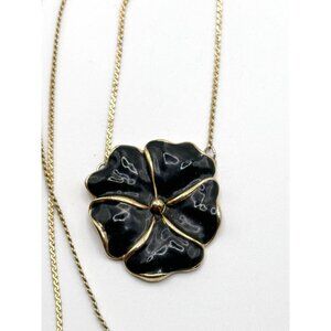 Goldtone Black Enamel‎ Pansy Pendant Necklace